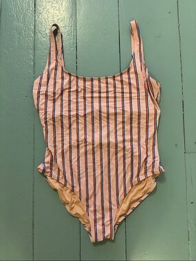 Madewell Peach & Navy Stripe One-Piece Swimsuit